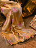 Floral Biscoff & Gold Zari Saree
