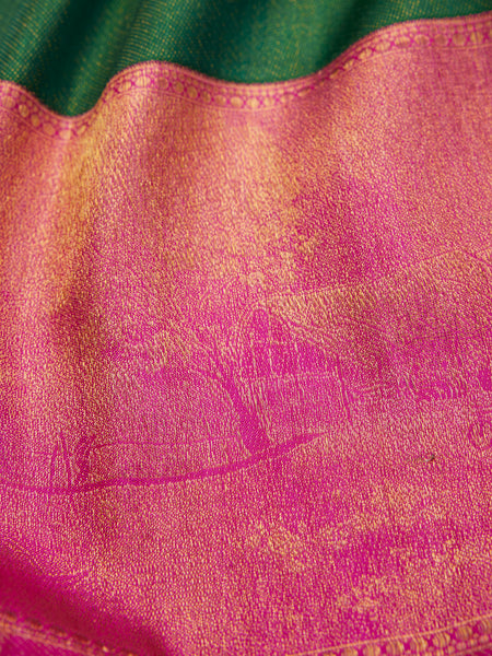 Oriental Border in Bottle Green & Electric Pink
