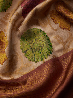 Four Flowers in Ivory & Gold Zari