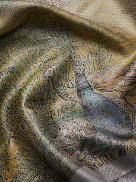 Mythical Bird in Sky Blue & Silver Zari