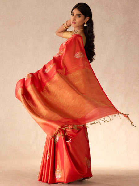 Damask Flowers in Gold & Chilli Red