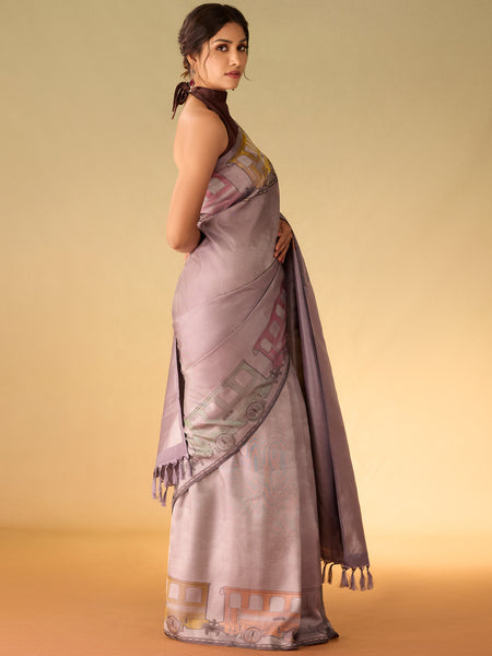 Locomotive Grey Silk Saree