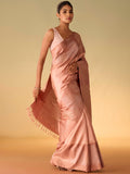 Peach Copper Checkered Saree with Running Border