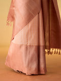 Peach Copper Checkered Saree with Running Border