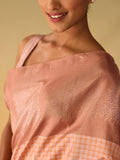 Peach Copper Checkered Saree with Running Border