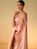 Peach Copper Checkered Saree with Running Border