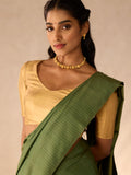 Moss Green Seer Lines in Silk & 3 Gram Gold