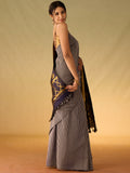 Navy Blue & Cloud Dancer Seer Lines in Silk & Zari