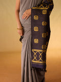 Navy Blue & Cloud Dancer Seer Lines in Silk & Zari
