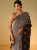 Navy Blue & Cloud Dancer Seer Lines in Silk & Zari