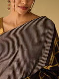 Navy Blue & Cloud Dancer Seer Lines in Silk & Zari