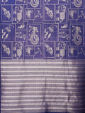 Vanasingaram Art Deco Navy Blue & Silver Zari
