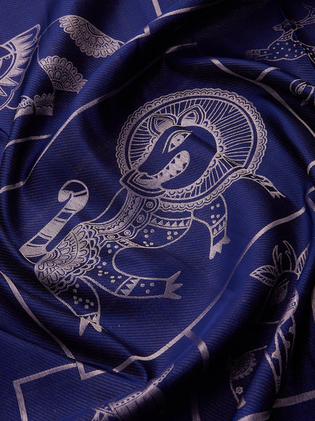 Vanasingaram Art Deco Navy Blue & Silver Zari