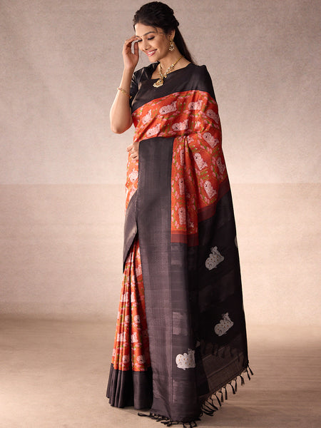 Pichwai in Black Zari & Burnt Orange