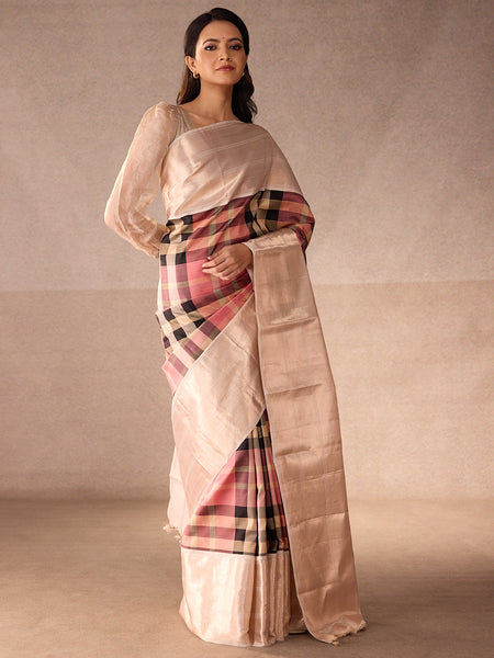 Biscoff Black Blush Madras Checks with Ivory Border