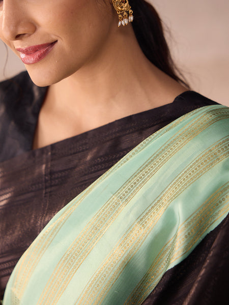 Teal Green Veldari Korvai in Black Zari