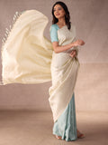Ivory & Baby Blue Half & Half Brocade