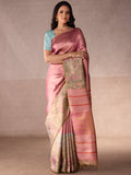 Taffy Pink Gold Zari Saree & Ice Blue Spring Blossom Border