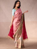 Taffy Pink Gold Zari Saree & Ice Blue Spring Blossom Border