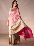 Taffy Pink Gold Zari Saree & Ice Blue Spring Blossom Border