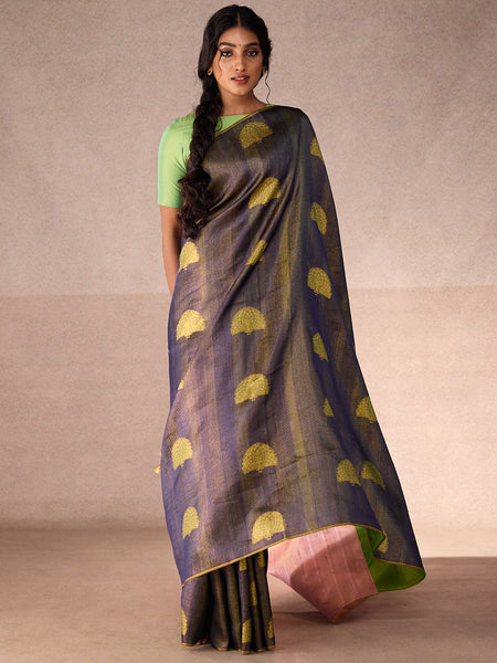 Peacock in Navy & Gold Zari