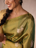 Eternal Swan Motif in Bottle Green Silk & Gold Zari