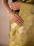 Eternal Swan Motif in Bottle Green Silk & Gold Zari