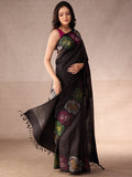 Floral Border in Black Zari