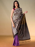 Black & Ivory Stamp Half & Half Saree
