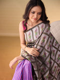 Black & Ivory Stamp Half & Half Saree