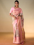 Floral Canvas in Gold Zari & Taffy Pink Border