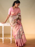 Floral Canvas in Gold Zari & Taffy Pink Border