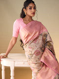 Floral Canvas in Gold Zari & Taffy Pink Border