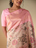Floral Canvas in Gold Zari & Taffy Pink Border