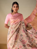 Floral Canvas in Gold Zari & Taffy Pink Border