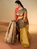Spring Blossom Seamless Gold Zari Saree  in Gold Zari