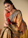 Spring Blossom Seamless Gold Zari Saree  in Gold Zari