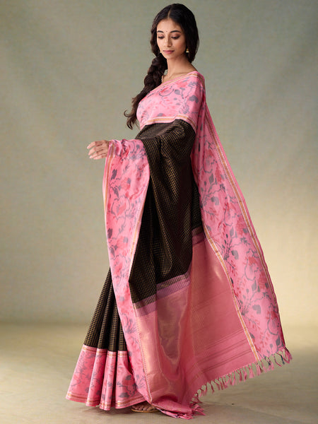 Black Korvai with Pink Ikat Zari