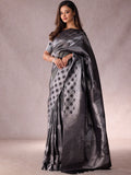Reversible Black & Silver Saree with Horse Motifs