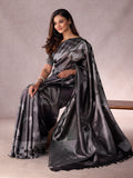 Reversible Black & Silver Saree with Horse Motifs