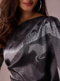 Reversible Black & Silver Saree with Horse Motifs