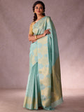 Gold Tree Motif in Teal Silk & Silver Zari