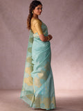 Gold Tree Motif in Teal Silk & Silver Zari
