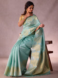 Gold Tree Motif in Teal Silk & Silver Zari