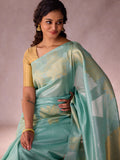 Gold Tree Motif in Teal Silk & Silver Zari