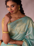 Gold Tree Motif in Teal Silk & Silver Zari
