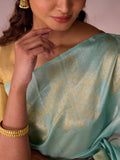 Gold Tree Motif in Teal Silk & Silver Zari