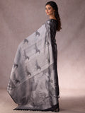 Reversible Black & Silver Saree with Horse Motifs