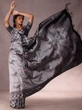 Reversible Black & Silver Saree with Horse Motifs