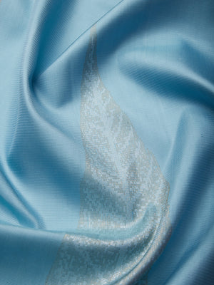Leaf Border in Pastel Blue & Silver Zari